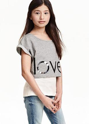 Оригінальний двошаровий топ з принтом від бренду h&m розм. 134-140(8-10років)
