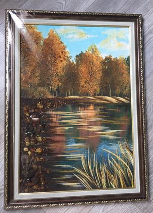 Картина из янтаря « осень.пруд»💣торг