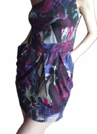 Плаття тюльпан на одне плече, коротке з кишенями фіолетового кольору розмір 12 наш 44-462 фото