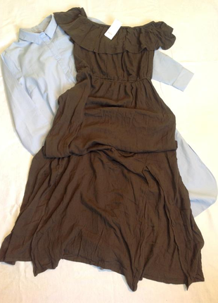 Новое платье сарафан хаки макси на плечи 100% вискоза размер 102 фото