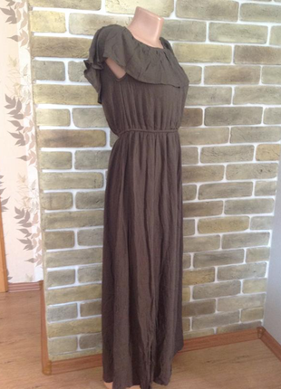 Новое платье сарафан хаки макси на плечи 100% вискоза размер 105 фото