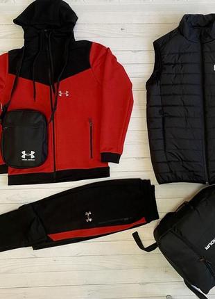 Чоловічий спортивний костюм комплект under armour ціни в описі ⬇️ червоний з капюшоном2 фото