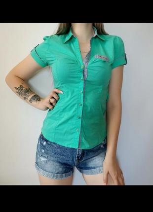 Распродажа рубашка зеленая летняя короткий рукав сорочка жіноча
