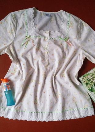 Батистовая сорочка/блузка з коротким рукавом з мереживом /шиттям і атласними стрічками gloria baboni8 фото
