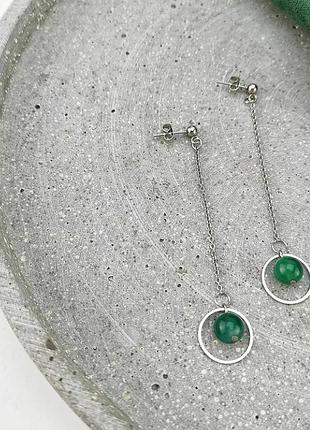 Сережки з медичної сталі з підвісками з натурального каменю