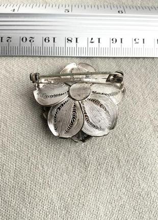 Брошка срібло🇯🇵перли вінтаж квітка філігрань 4