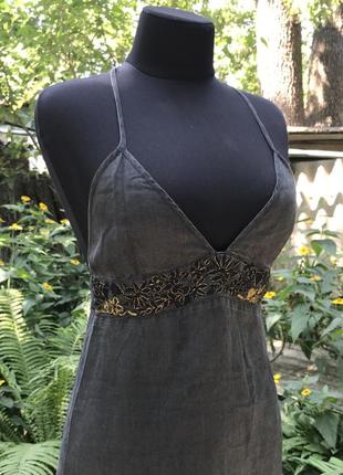 Сарафан льняной платье графитовое натуральное с вышивкой рами крапива french connection4 фото