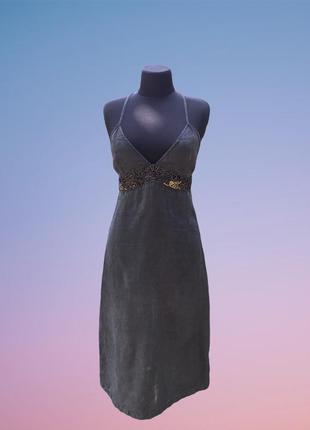 Сарафан лляне плаття графітове натуральне з вишивкою рамі кропива french connection