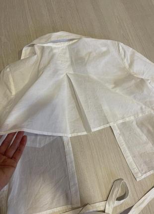 Рубашка хлопковая белая укороченая с завязками4 фото