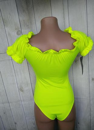 Неоновое боди prettylittlething neon lime slinky frill2 фото