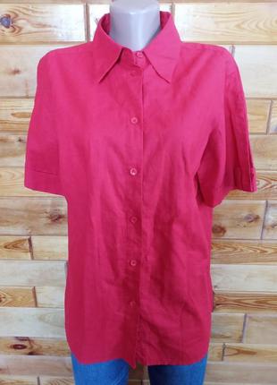 55% лен 45% хлопок . красная блузка рубашка сорочка короткий рукав . большой размер2 фото