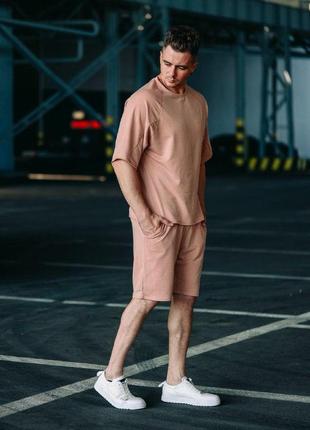 Комплект оверсайз бежевий шорти + футболка