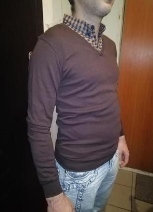 Стильный мужской тонкий хб свитер с рубашкой! коричневый3 фото