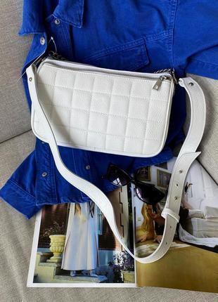 Женская белая кожаная стеганая сумка с широким ремнем, италия5 фото