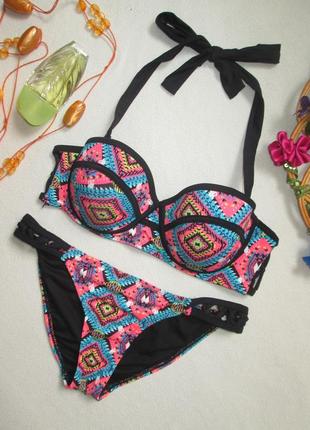 Красивий роздільний купальник балконет в орнамент з палітурками atmosphere 🍒🍹🍒