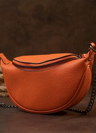 Сумка сумочка півмісяць шкіряна на ланцюжку помаранчева руда натуральна шкіра
