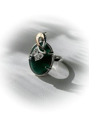 🫧 18 размер кольцо серебро с золотом хризопраз3 фото