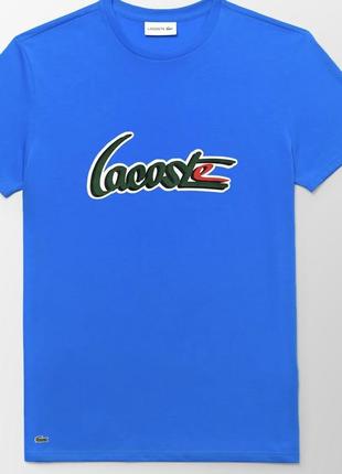 Новая мужская трикотажная футболка с принтом lacoste голубая хлопковая майка