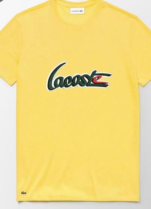 Новая мужская трикотажная футболка с принтом lacoste жёлтая хлопковая майка