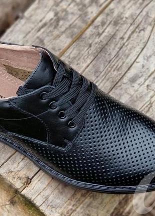 Мужские туфли летние кожаные черные - чоловічі туфлі літні шкіряні чорні7 фото