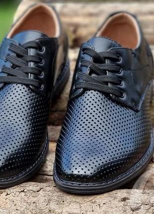 Мужские туфли летние кожаные черные - чоловічі туфлі літні шкіряні чорні4 фото