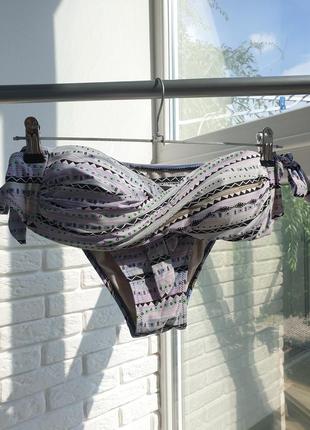 Купальник раздельный фиолетовый принт абстракция