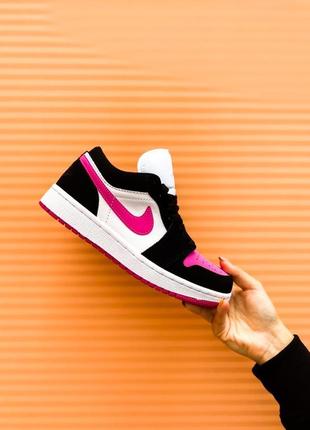 Nike air jordan 1 low "white/black/pink женские деми черно розовые кроссовки найк жіночі чорно рожеві кросівки9 фото