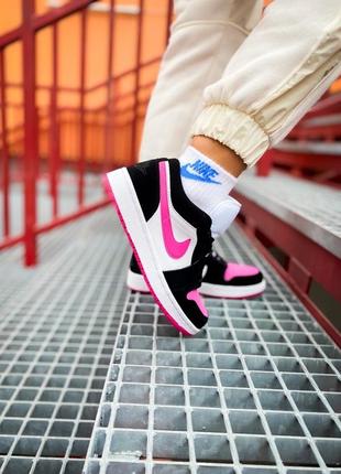 Nike air jordan 1 low "white/black/pink женские деми черно розовые кроссовки найк жіночі чорно рожеві кросівки4 фото