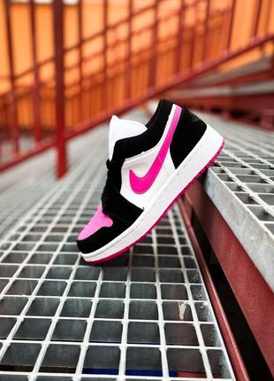 Nike air jordan 1 low "white/black/pink женские деми черно розовые кроссовки найк жіночі чорно рожеві кросівки6 фото