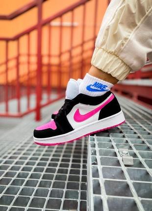 Nike air jordan 1 low "white/black/pink женские деми черно розовые кроссовки найк жіночі чорно рожеві кросівки3 фото