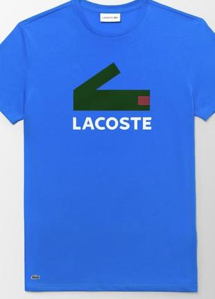 Новая мужская трикотажная футболка с принтом lacoste голубая хлопковая