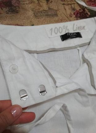 100% лён фирменные базовые натуральные белые льняные штаны качество!!!9 фото