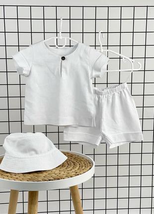 Белый льняной костюм комплект 74-134 см