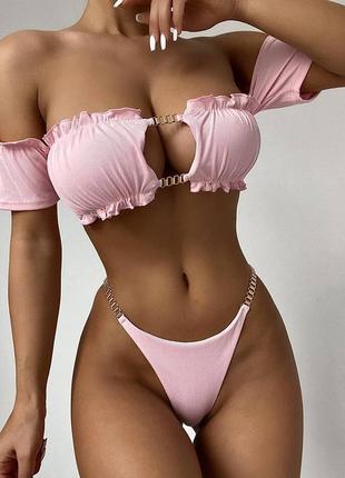 Купальник с рукавами бондо на лифе, с металлическим декором жатка измельченная