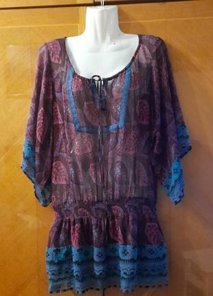 Warehouse р.10 100% шелк  шифоное пляжное платье блуза