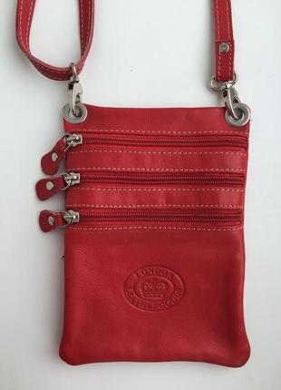 Шкіряна сумка гаманець через плече, крос боді червона london leather goods2 фото