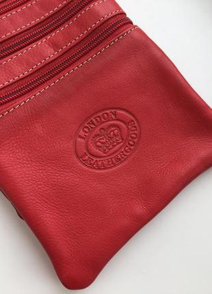 Шкіряна сумка гаманець через плече, крос боді червона london leather goods3 фото
