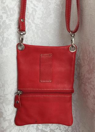 Шкіряна сумка гаманець через плече, крос боді червона london leather goods5 фото
