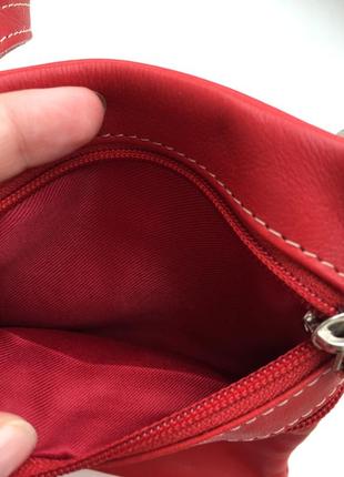 Шкіряна сумка гаманець через плече, крос боді червона london leather goods6 фото