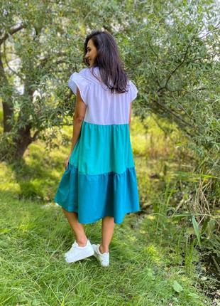 Сукня сарафан в смужку смугасте триколірне міді4 фото