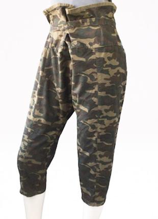 Безразмерные укороченные брюки-милитари на запах, хлопок, бренда mottom3 фото