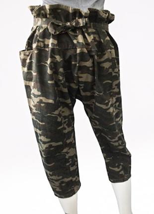 Безразмерные укороченные брюки-милитари на запах, хлопок, бренда mottom4 фото