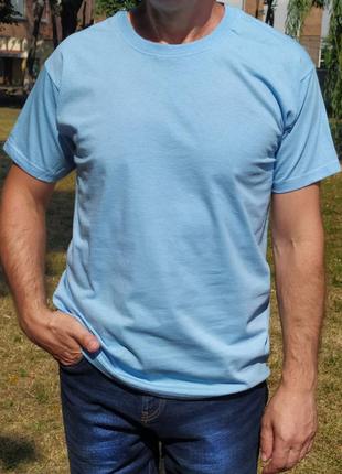Мужская  футболка базовая классическая однотонная унисекс хлопковая fruit of the loom небесно голубо