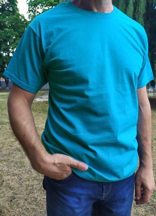 Мужская  футболка базовая классическая однотонная унисекс хлопковая fruit of the loom  ярко голубая
