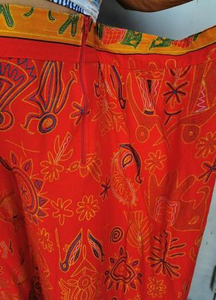 Штаны брюки высокая посадка широкие прямые шаровары палаццо на резинке в бохо этно стиле из вискозы принт слоны7 фото
