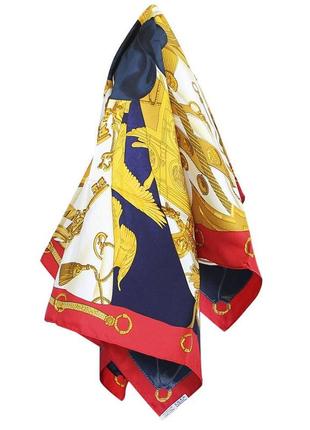 Шелковый платок  hermes vintage soleil de soie silk scarf in navy and red c1990s6 фото