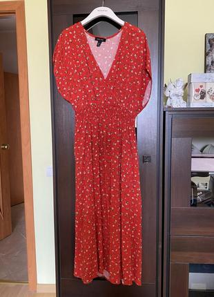 Красное котоновое макси платье батал marks & spenser4 фото