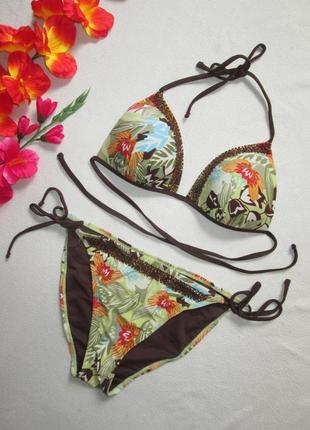 Шикарный раздельный купальник на завязках в цветочный принт украшен бисером new look 🍒🍹🍒1 фото