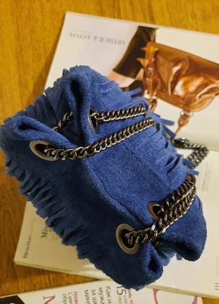 Стильная летняя синяя замшевая итальянская сумка.5 фото