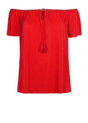 Топ плиссе new look red plissé tassel tie bardot top3 фото